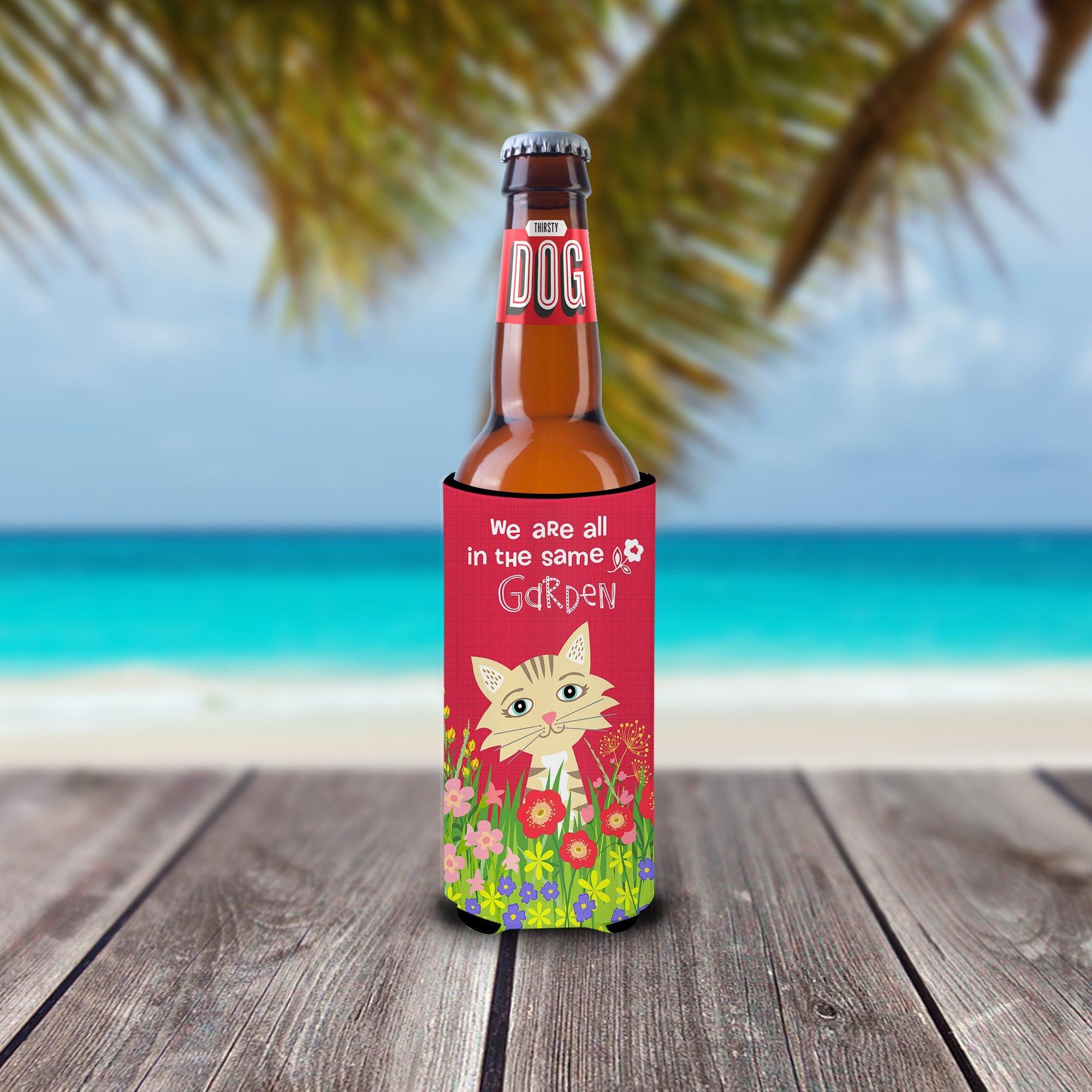 Garden Cat Slim Can Hugger , Insulated Foam Hugger for 12 oz Slim Cans, Beer Bottles & Water Bottles, Printed in USA