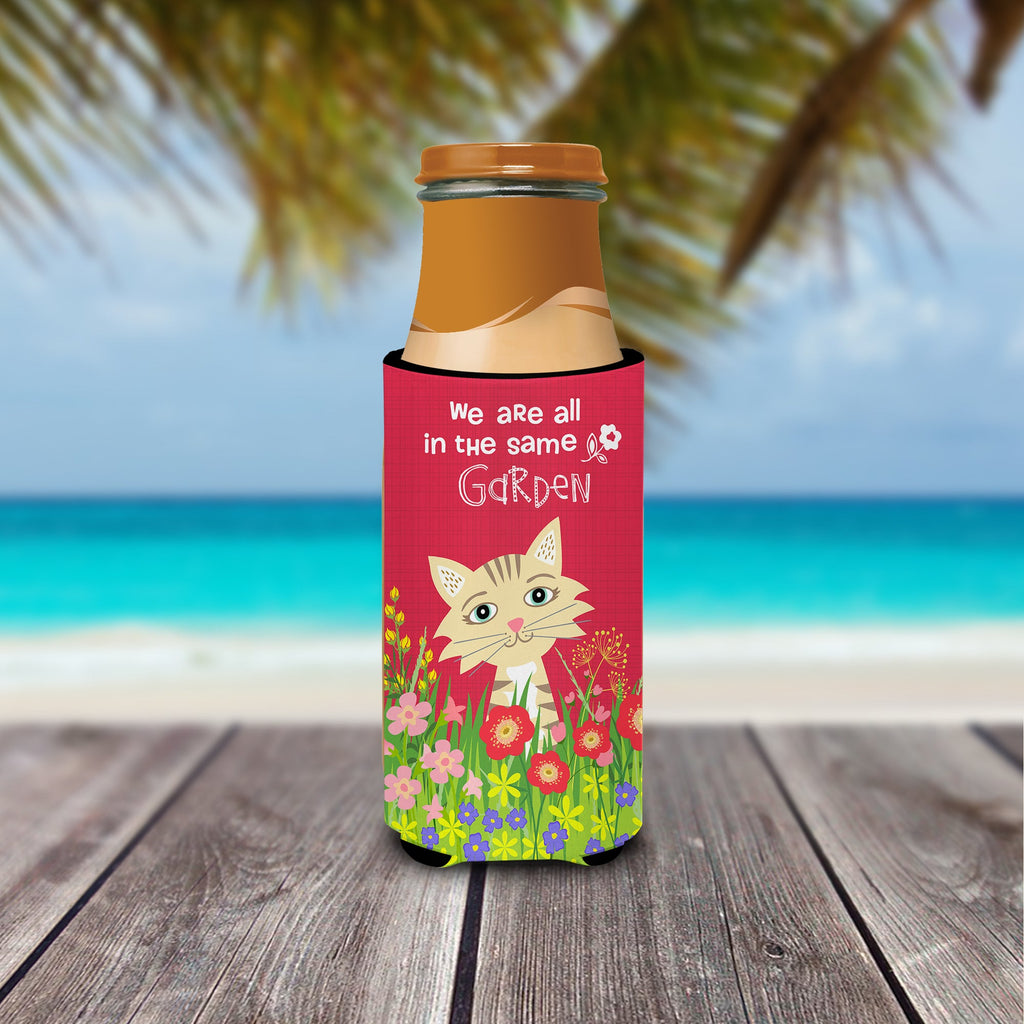 Garden Cat Slim Can Hugger , Insulated Foam Hugger for 12 oz Slim Cans, Beer Bottles & Water Bottles, Printed in USA
