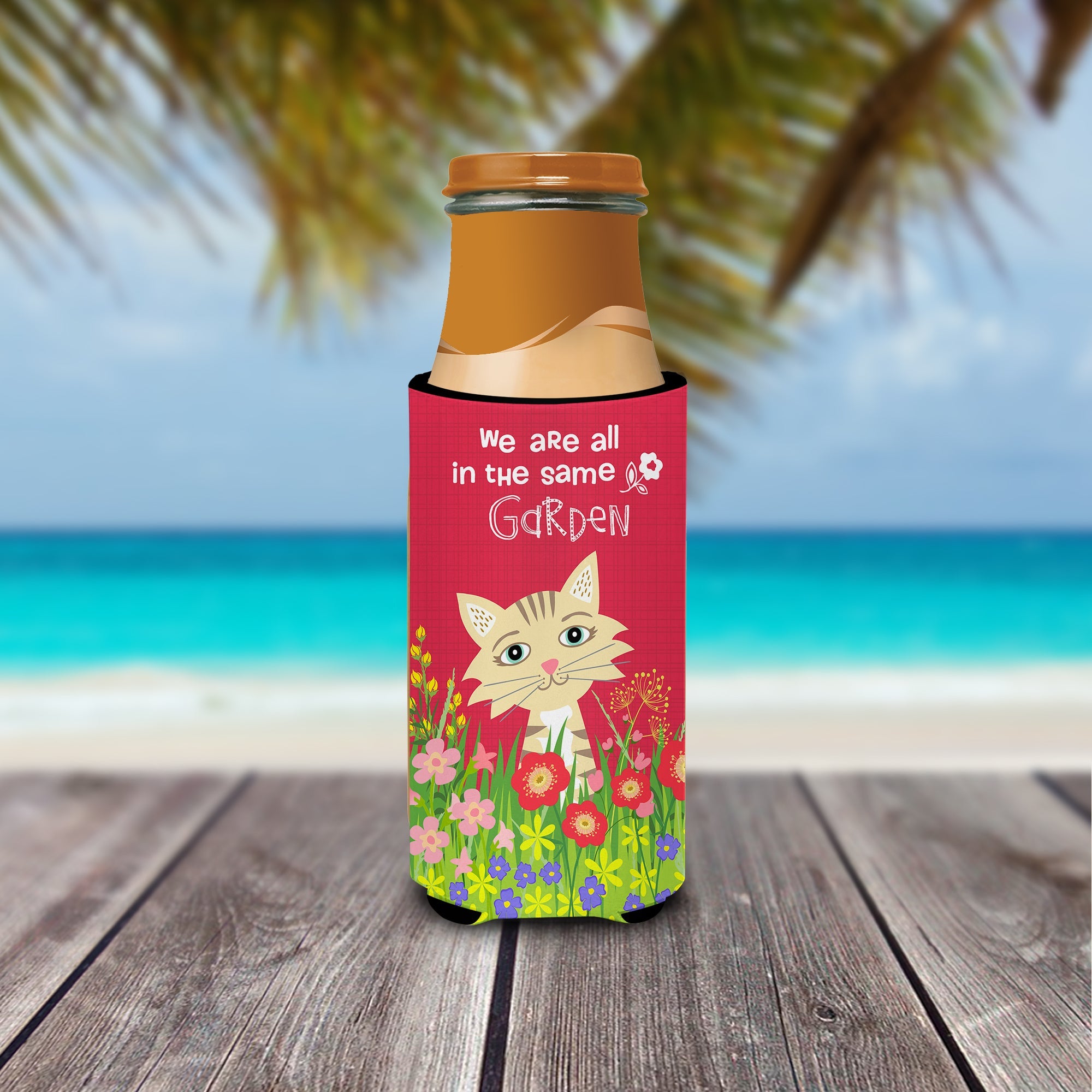 Garden Cat Slim Can Hugger , Insulated Foam Hugger for 12 oz Slim Cans, Beer Bottles & Water Bottles, Printed in USA
