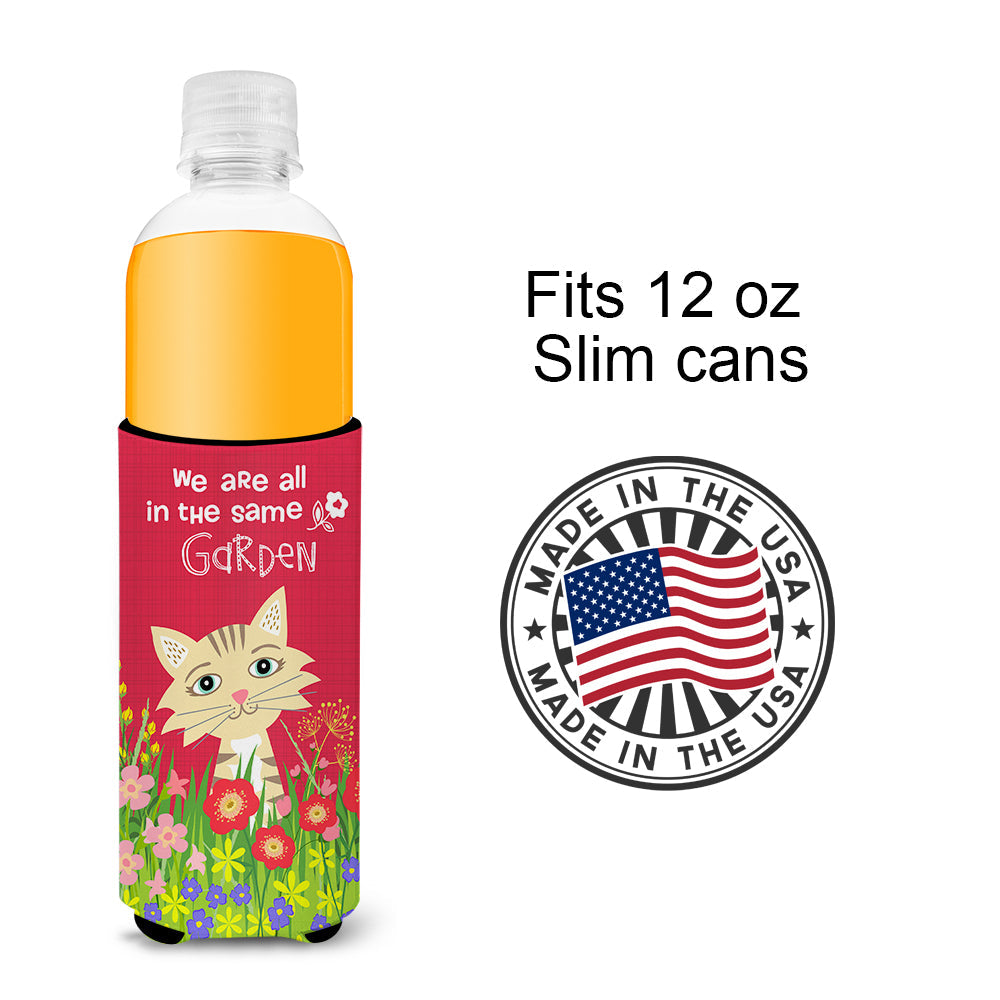 Garden Cat Slim Can Hugger , Insulated Foam Hugger for 12 oz Slim Cans, Beer Bottles & Water Bottles, Printed in USA