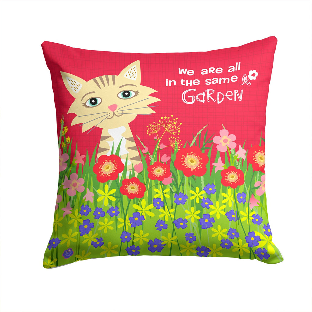 Garden Cat Decorative Throw Pillow 14x14 Indoor Outdoor Accent Cushion, Fabric Cover with Insert for Sofa, Bed, Porch & Living Room