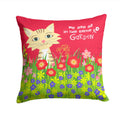 Garden Cat Decorative Throw Pillow 14x14 Indoor Outdoor Accent Cushion, Fabric Cover with Insert for Sofa, Bed, Porch & Living Room
