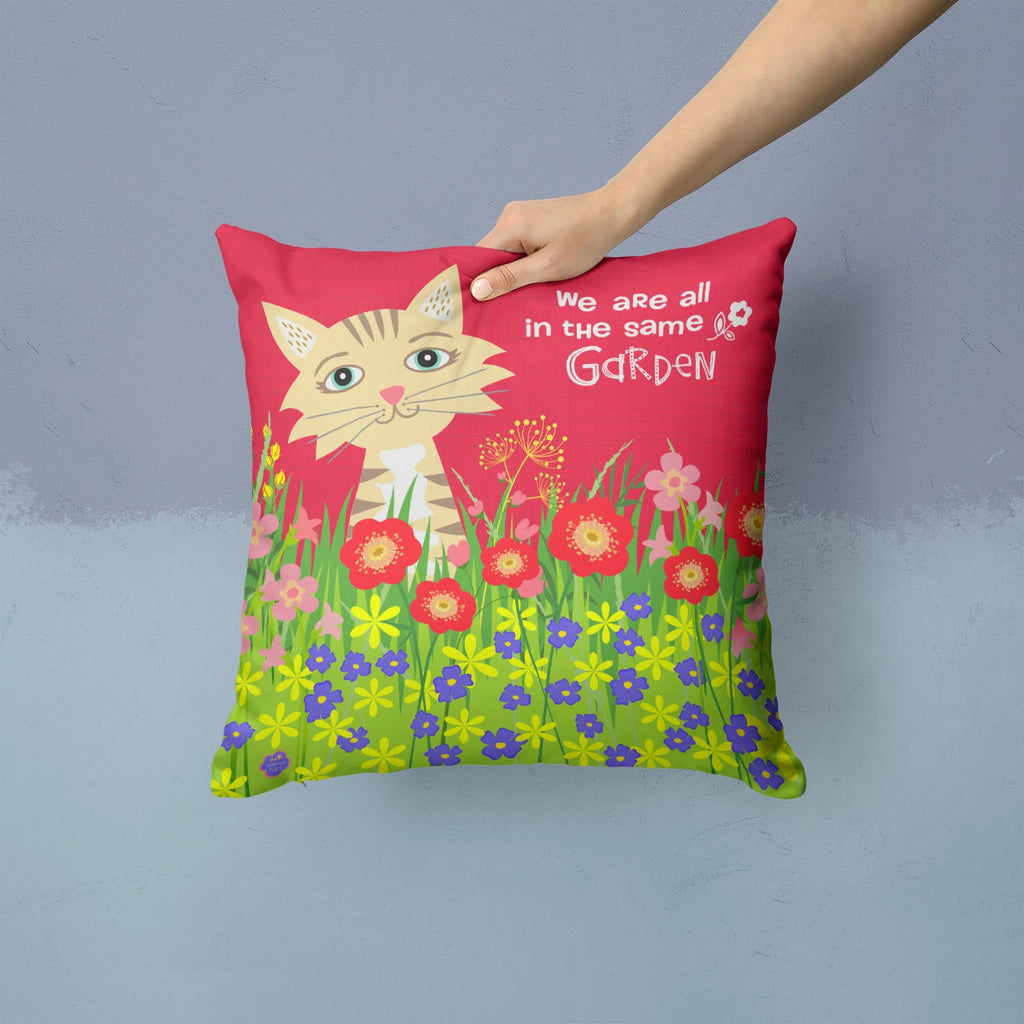 Garden Cat Decorative Throw Pillow 14x14 Indoor Outdoor Accent Cushion, Fabric Cover with Insert for Sofa, Bed, Porch & Living Room