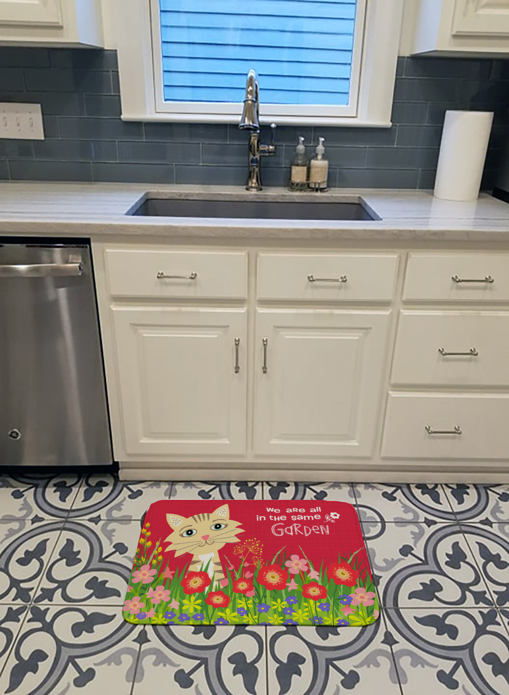 Garden Cat Memory Foam Kitchen Mat Machine Washable Anti-Fatigue Cushion Comfort Bath or Kitchen Rug