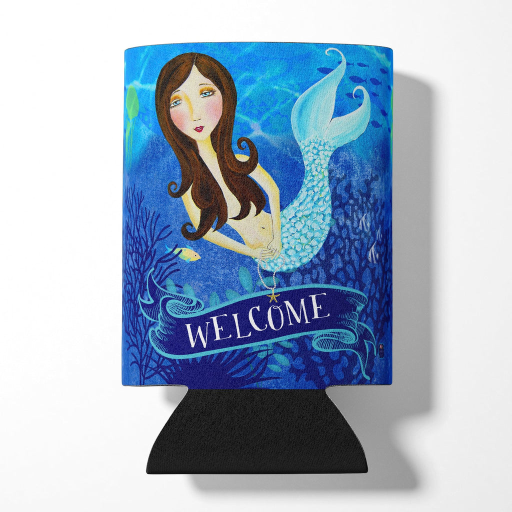 Welcome Mermaid Can or Bottle Hugger Cooler Sleeve for Standard 12 oz Cans, Insulated Foam Beer & Soda Can Hugger Reusable