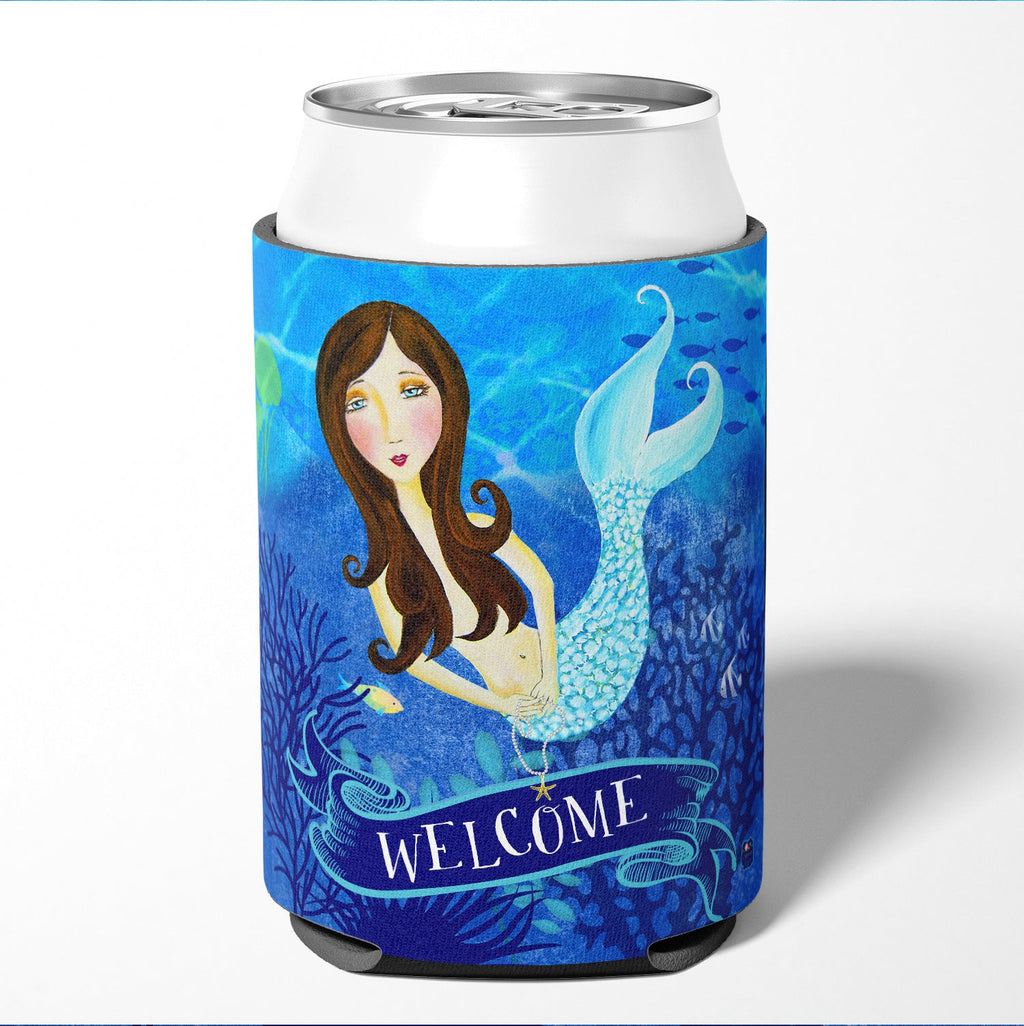Welcome Mermaid Can or Bottle Hugger Cooler Sleeve for Standard 12 oz Cans, Insulated Foam Beer & Soda Can Hugger Reusable