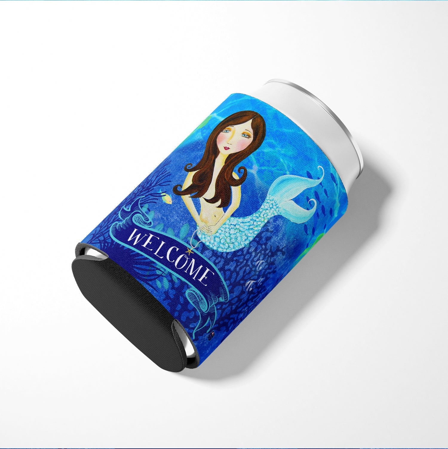 Welcome Mermaid Can or Bottle Hugger Cooler Sleeve for Standard 12 oz Cans, Insulated Foam Beer & Soda Can Hugger Reusable