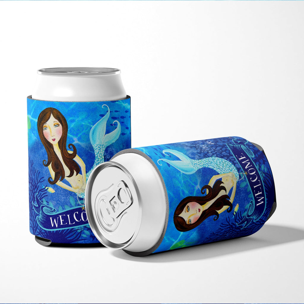 Welcome Mermaid Can or Bottle Hugger Cooler Sleeve for Standard 12 oz Cans, Insulated Foam Beer & Soda Can Hugger Reusable