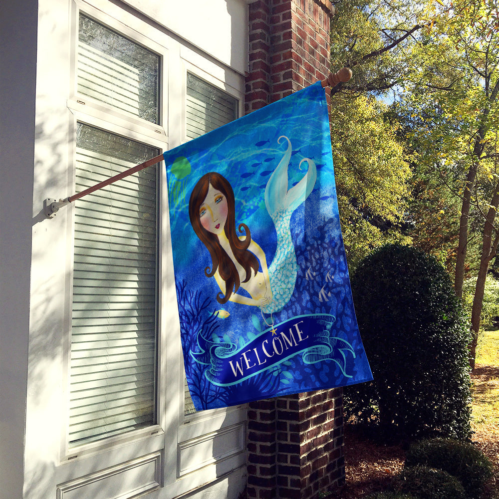Welcome Mermaid House Flag 28x40 Porch Sleeve Pole Decorative Outside Yard Banner Artwork Wall Hanging, Polyester