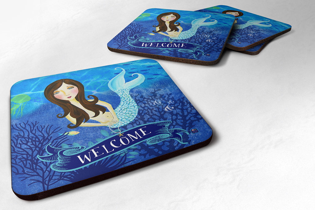 Welcome Mermaid Foam Coasters Set of 4 Cup Coasters for Indoor Outdoor, Tabletop Protection, Anti Slip, Mouse pad Material