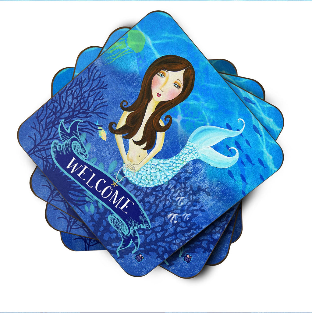 Welcome Mermaid Foam Coasters Set of 4 Cup Coasters for Indoor Outdoor, Tabletop Protection, Anti Slip, Mouse pad Material