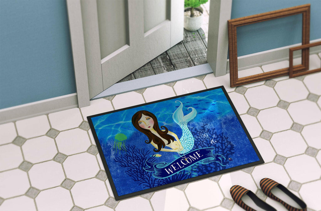 Welcome Mermaid Doormat Indoor Outdoor 24H X 36W Front Door Mat Rugs for Entryway, Non Slip Washable Low Pile,