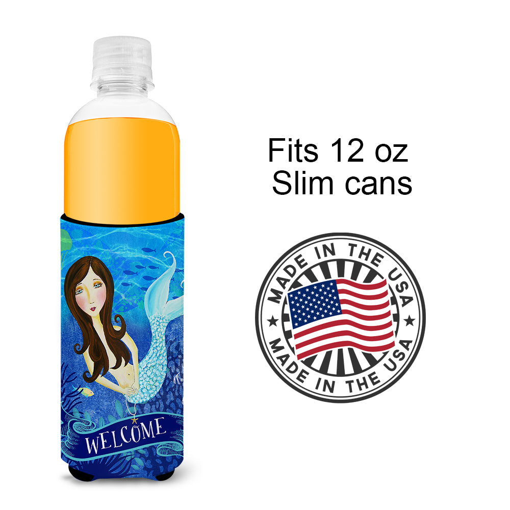 Welcome Mermaid Slim Can Hugger , Insulated Foam Hugger for 12 oz Slim Cans, Beer Bottles & Water Bottles, Printed in USA