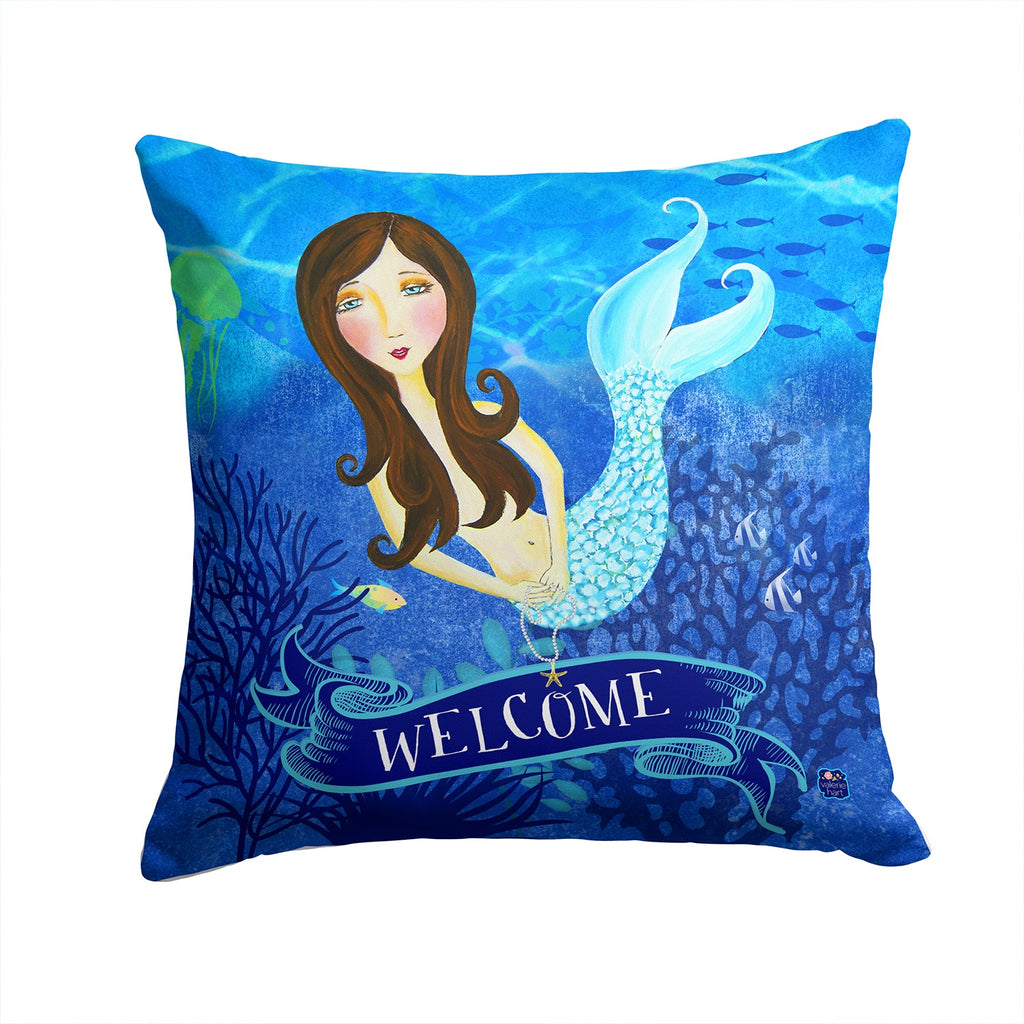 Welcome Mermaid Decorative Throw Pillow 14x14 Indoor Outdoor Accent Cushion, Fabric Cover with Insert for Sofa, Bed, Porch & Living Room