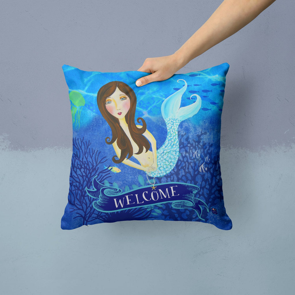 Welcome Mermaid Decorative Throw Pillow 14x14 Indoor Outdoor Accent Cushion, Fabric Cover with Insert for Sofa, Bed, Porch & Living Room
