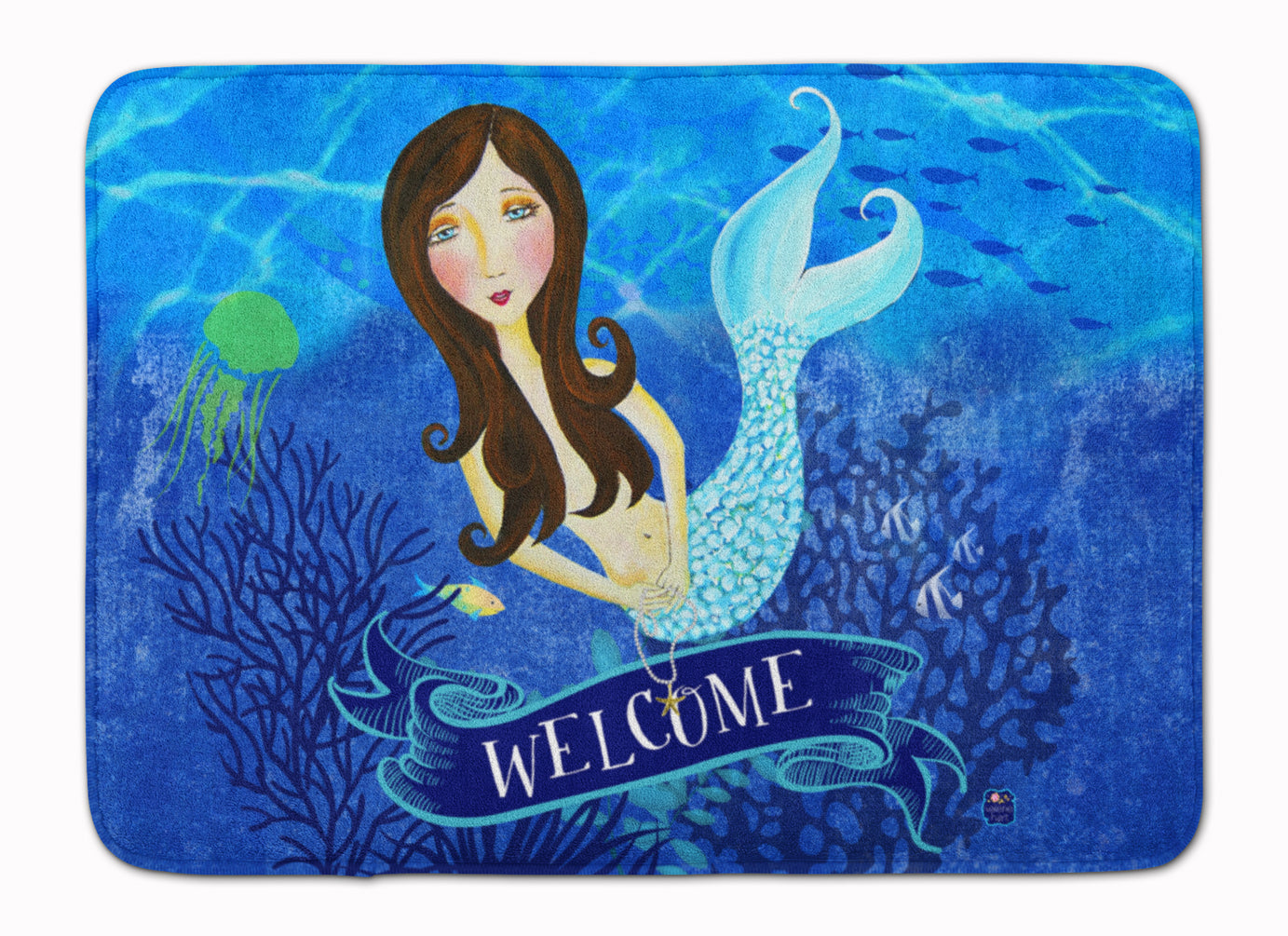 Welcome Mermaid Memory Foam Kitchen Mat Machine Washable Anti-Fatigue Cushion Comfort Bath or Kitchen Rug