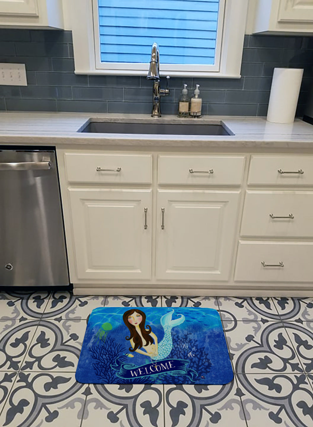 Welcome Mermaid Memory Foam Kitchen Mat Machine Washable Anti-Fatigue Cushion Comfort Bath or Kitchen Rug
