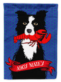 Ahoy Matey Nautical Border Collie House Flag 28x40 Porch Sleeve Pole Decorative Outside Yard Banner Artwork Wall Hanging, Polyester
