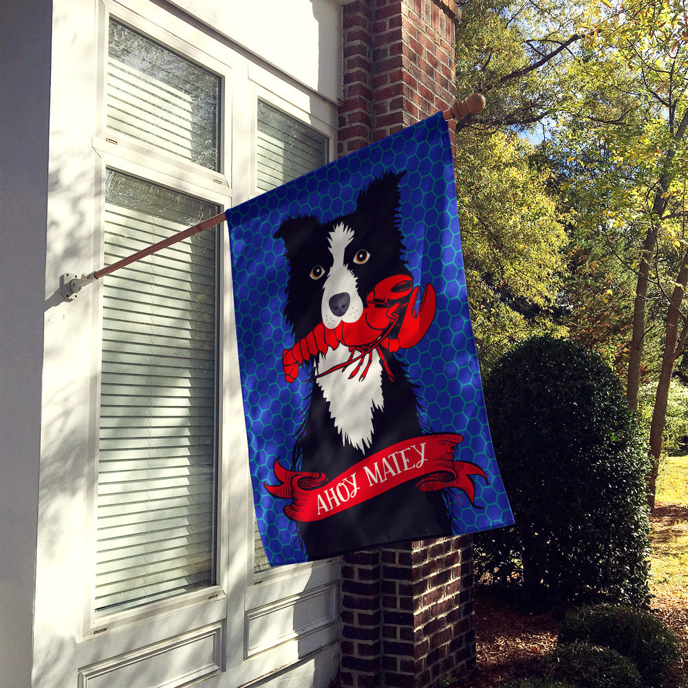 Ahoy Matey Nautical Border Collie House Flag 28x40 Porch Sleeve Pole Decorative Outside Yard Banner Artwork Wall Hanging, Polyester