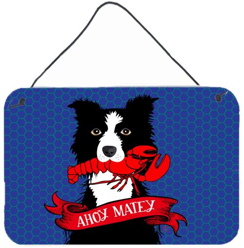 Ahoy Matey Nautical Border Collie Wall or Door Hanging Prints Aluminum Metal Sign Kitchen Wall Bar Bathroom Plaque Home Decor, 8HX12W, Multicolor