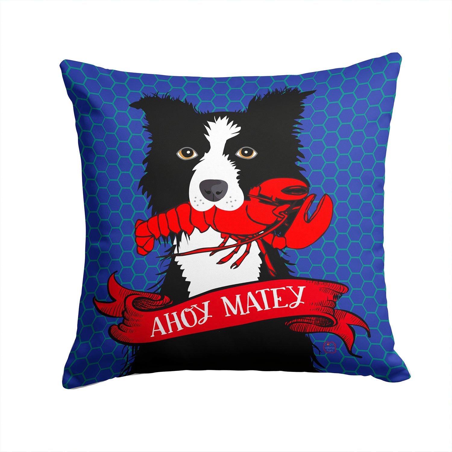 Ahoy Matey Nautical Border Collie Decorative Throw Pillow 14x14 Indoor Outdoor Accent Cushion, Fabric Cover with Insert for Sofa, Bed, Porch & Living Room