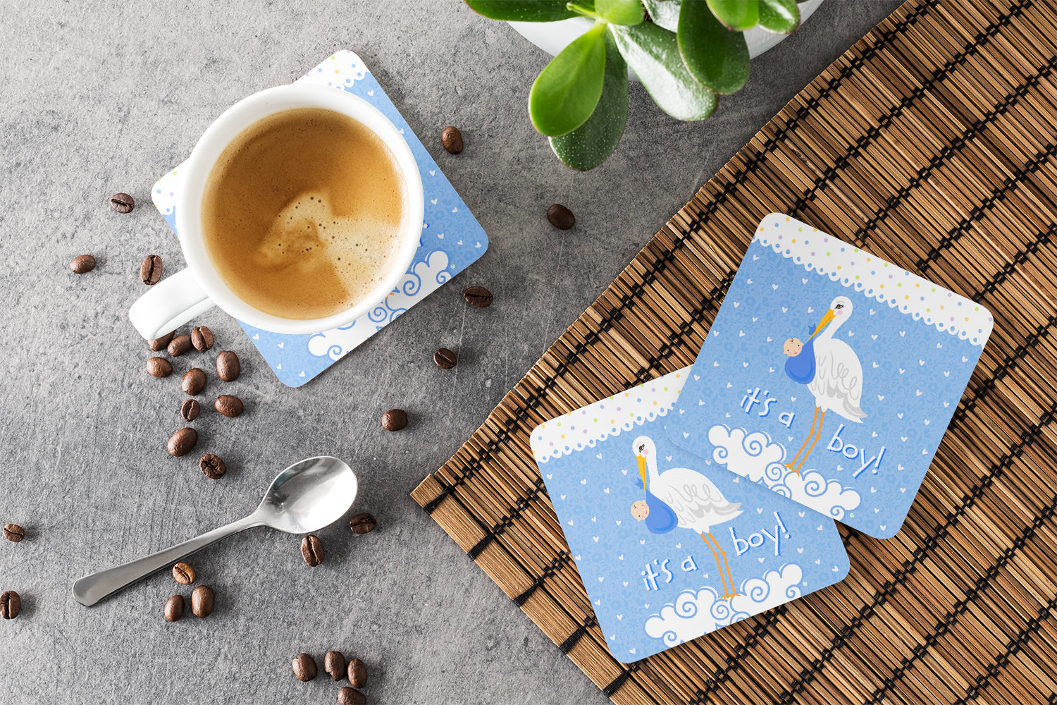 It's a Baby Boy Foam Coasters Set of 4 Cup Coasters for Indoor Outdoor, Tabletop Protection, Anti Slip, Mouse pad Material