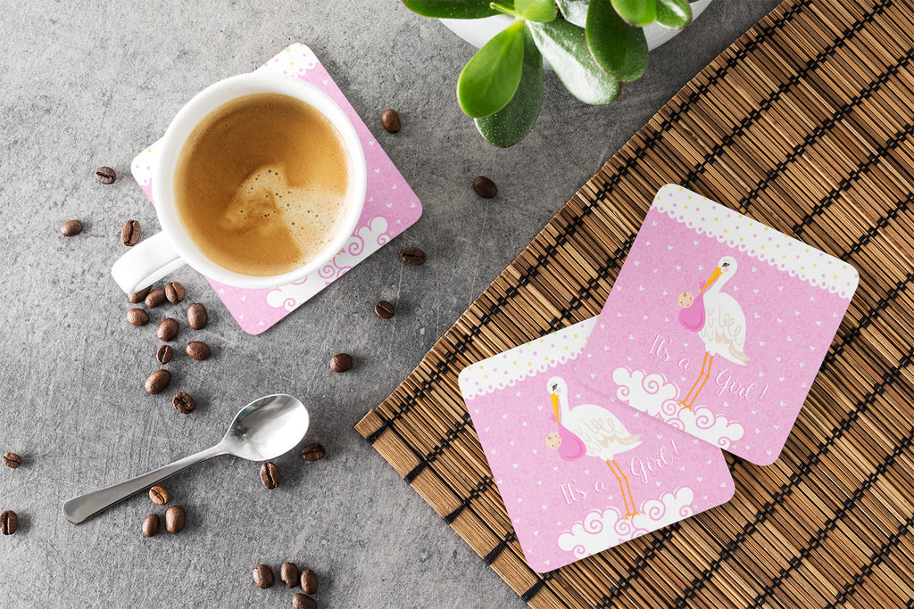 It's a Baby Girl Foam Coasters Set of 4 Cup Coasters for Indoor Outdoor, Tabletop Protection, Anti Slip, Mouse pad Material