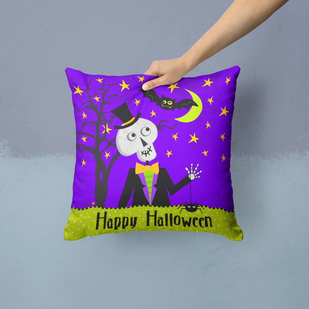 Happy Halloween Skeleton Decorative Throw Pillow 14x14 Indoor Outdoor Accent Cushion, Fabric Cover with Insert for Sofa, Bed, Porch & Living Room