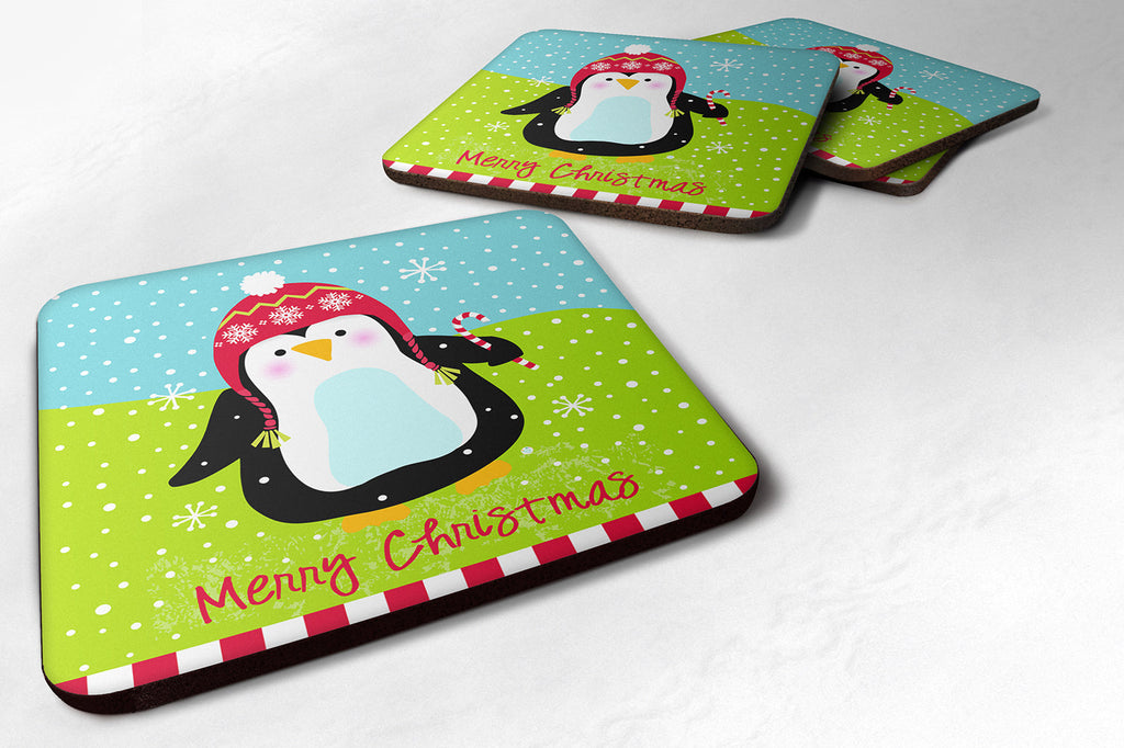 Merry Christmas Happy Penguin Foam Coasters Set of 4 Cup Coasters for Indoor Outdoor, Tabletop Protection, Anti Slip, Mouse pad Material