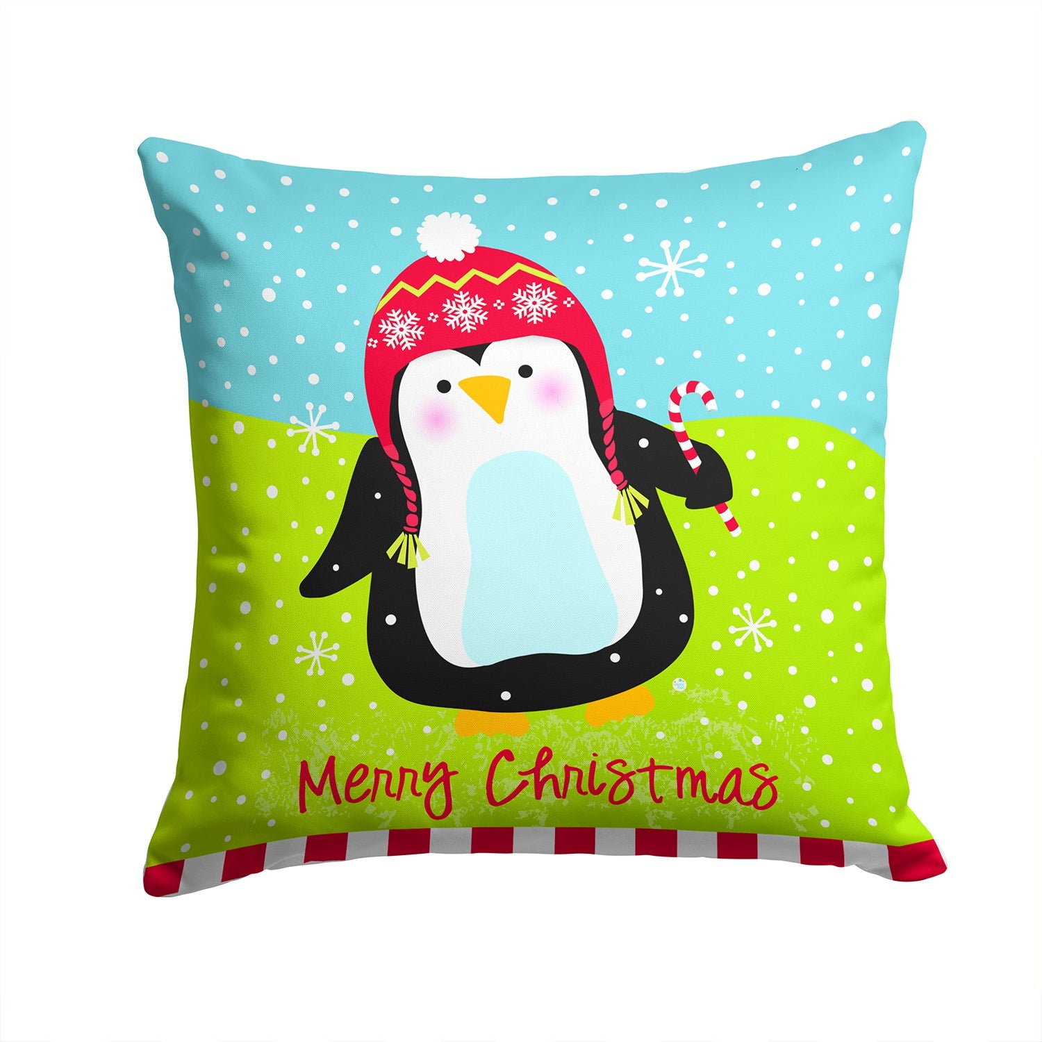 Merry Christmas Happy Penguin Decorative Throw Pillow 14x14 Indoor Outdoor Accent Cushion, Fabric Cover with Insert for Sofa, Bed, Porch & Living Room