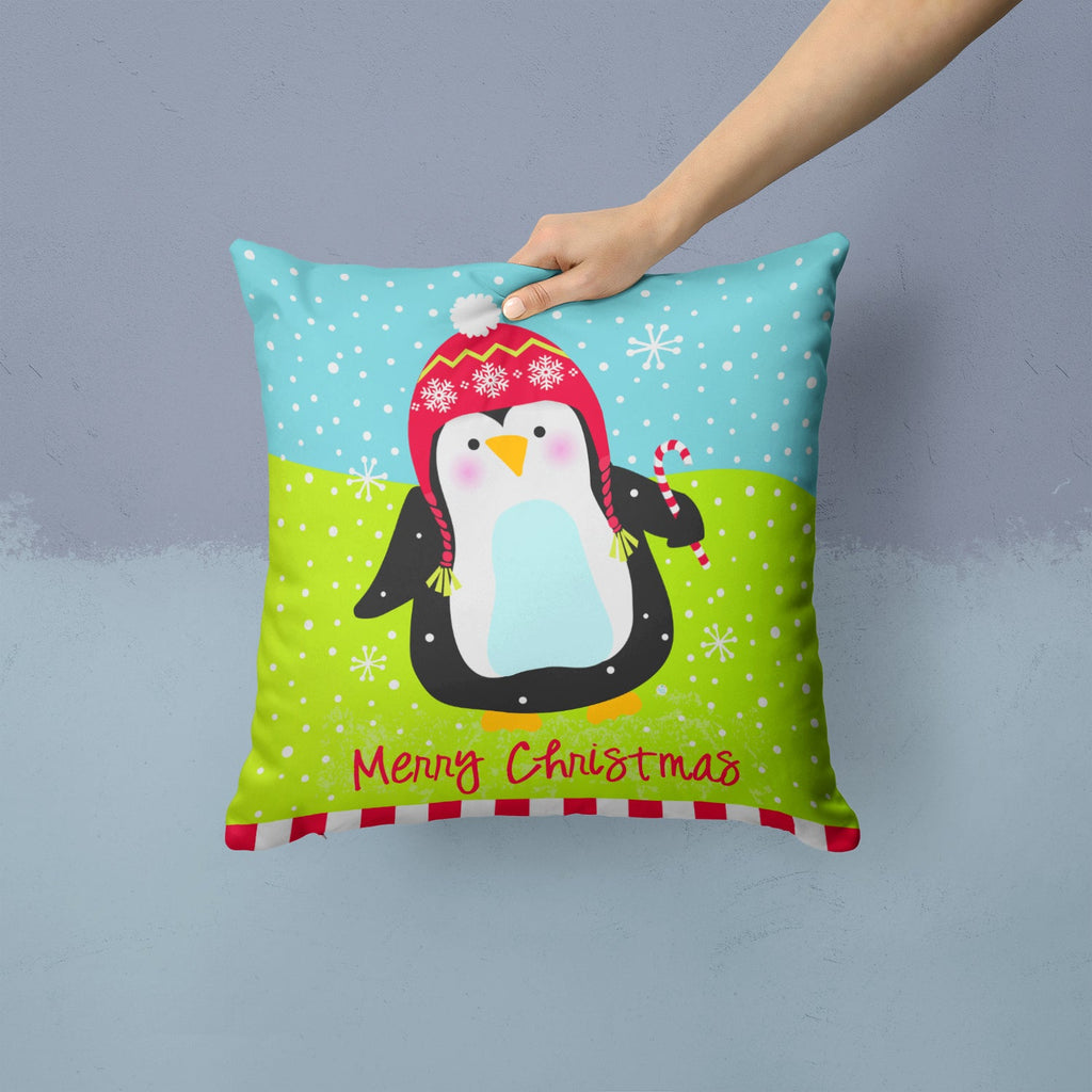 Merry Christmas Happy Penguin Decorative Throw Pillow 14x14 Indoor Outdoor Accent Cushion, Fabric Cover with Insert for Sofa, Bed, Porch & Living Room
