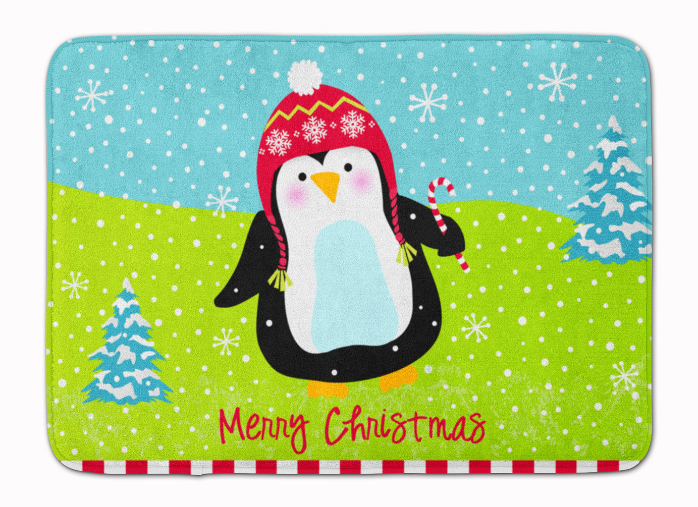 Merry Christmas Happy Penguin Memory Foam Kitchen Mat Machine Washable Anti-Fatigue Cushion Comfort Bath or Kitchen Rug