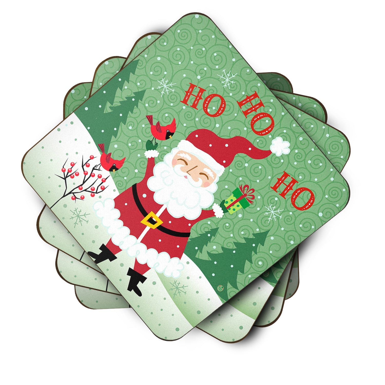 Merry Christmas Santa Claus Ho Ho Ho Foam Coasters Set of 4 Cup Coasters for Indoor Outdoor, Tabletop Protection, Anti Slip, Mouse pad Material