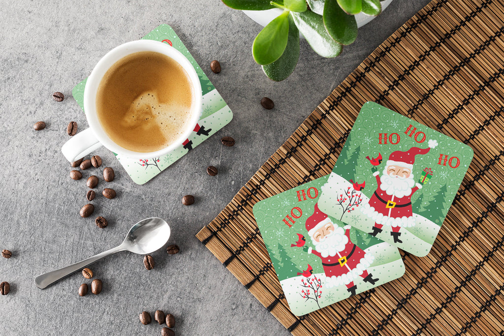 Merry Christmas Santa Claus Ho Ho Ho Foam Coasters Set of 4 Cup Coasters for Indoor Outdoor, Tabletop Protection, Anti Slip, Mouse pad Material