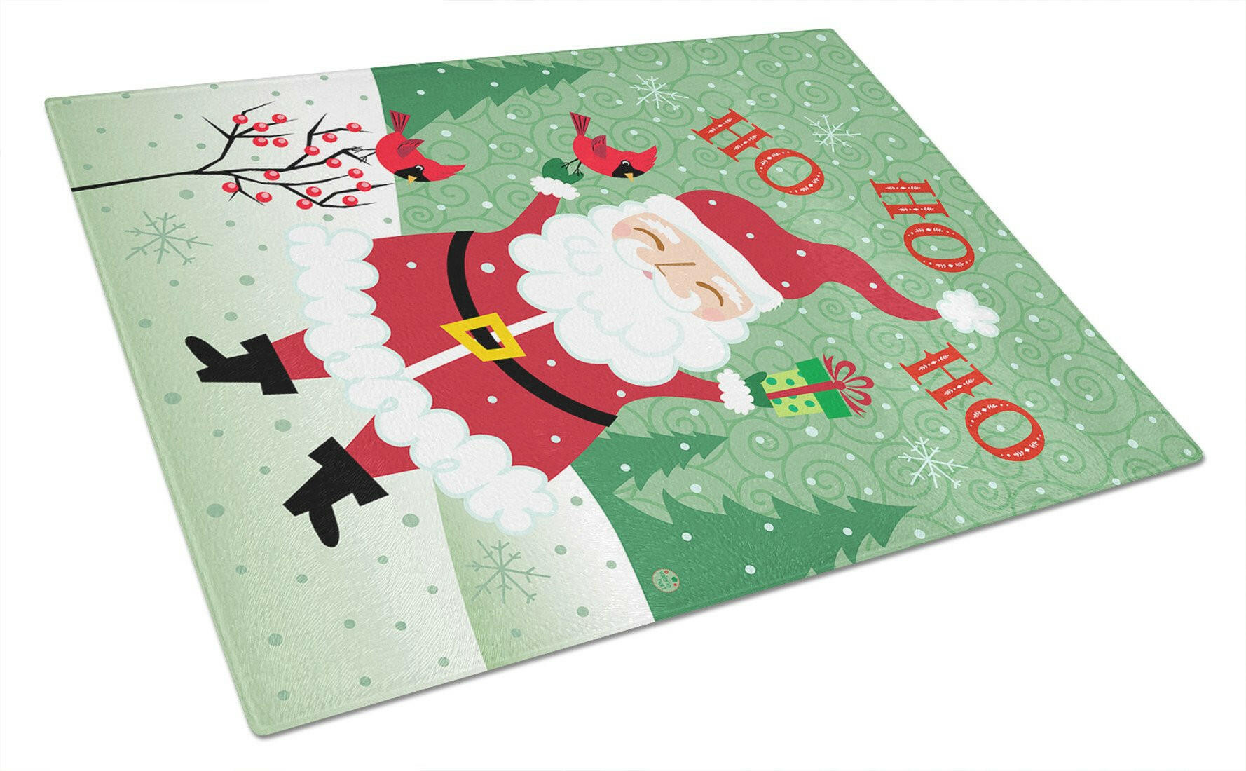 Merry Christmas Santa Claus Ho Ho Ho Cutting Board Tempered Glass Kitchen Cutting Surface, Heat Resistant Chopping, Non-Slip Feet, Food Prep & Serving