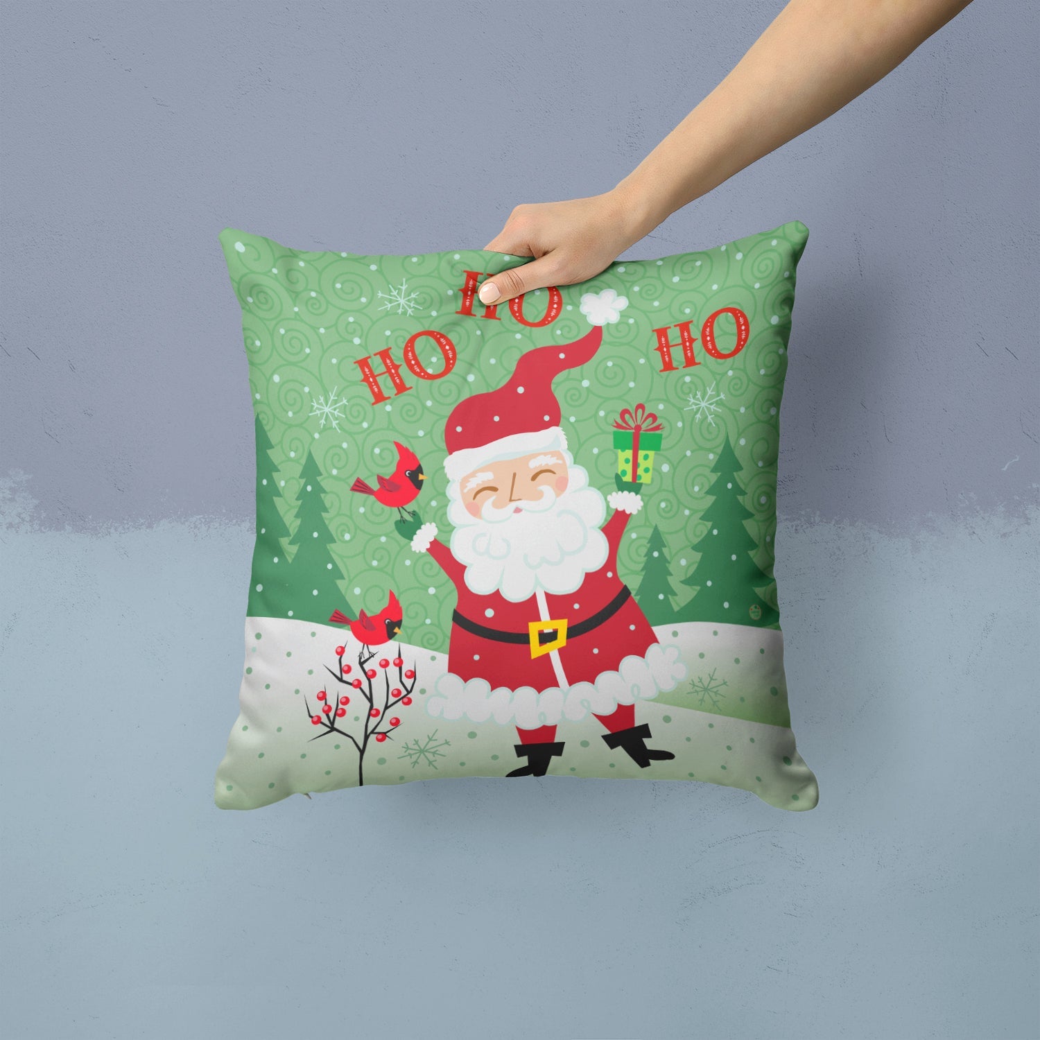 Merry Christmas Santa Claus Ho Ho Ho Decorative Throw Pillow 14x14 Indoor Outdoor Accent Cushion, Fabric Cover with Insert for Sofa, Bed, Porch & Living Room