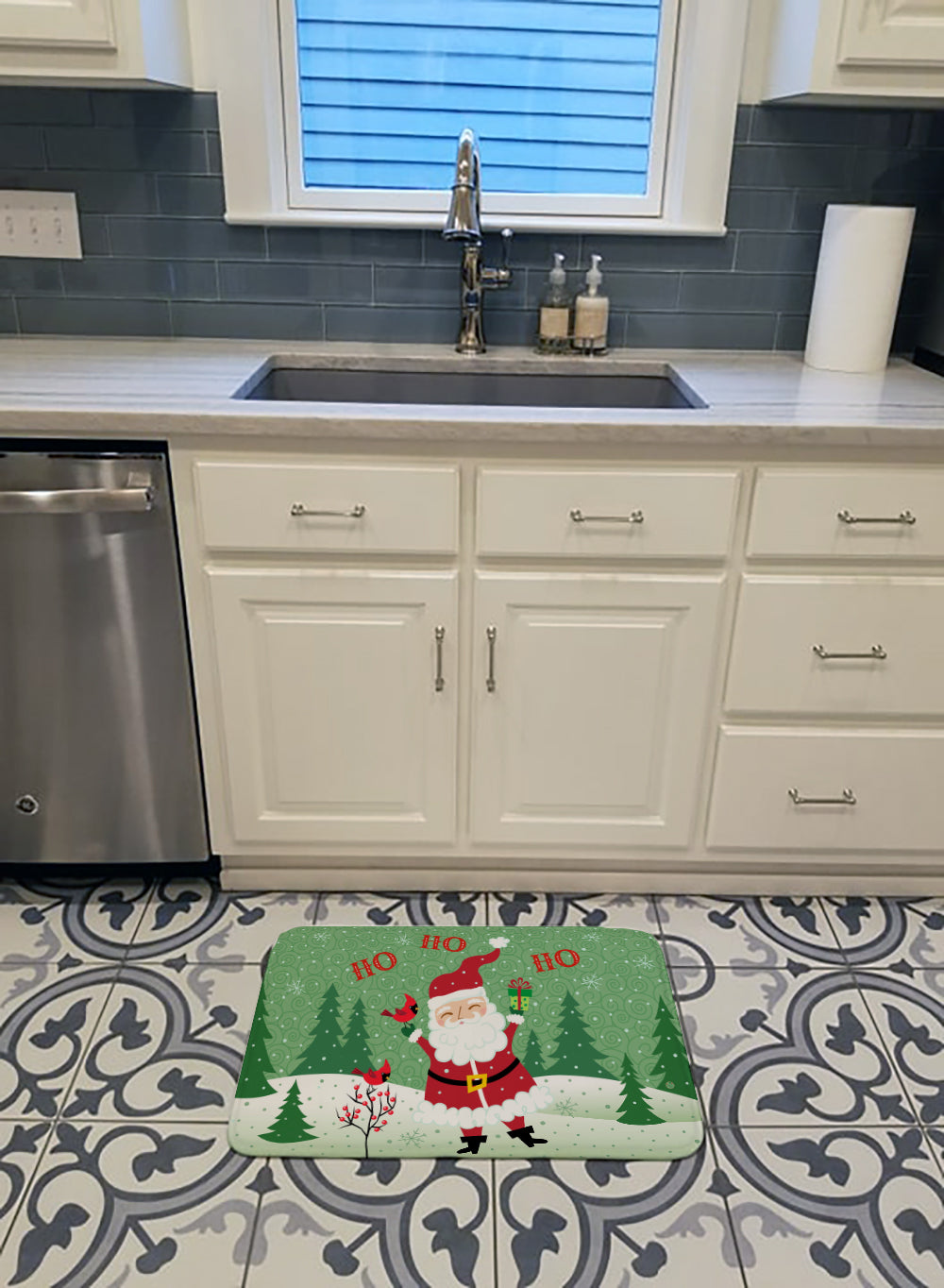 Merry Christmas Santa Claus Ho Ho Ho Memory Foam Kitchen Mat Machine Washable Anti-Fatigue Cushion Comfort Bath or Kitchen Rug