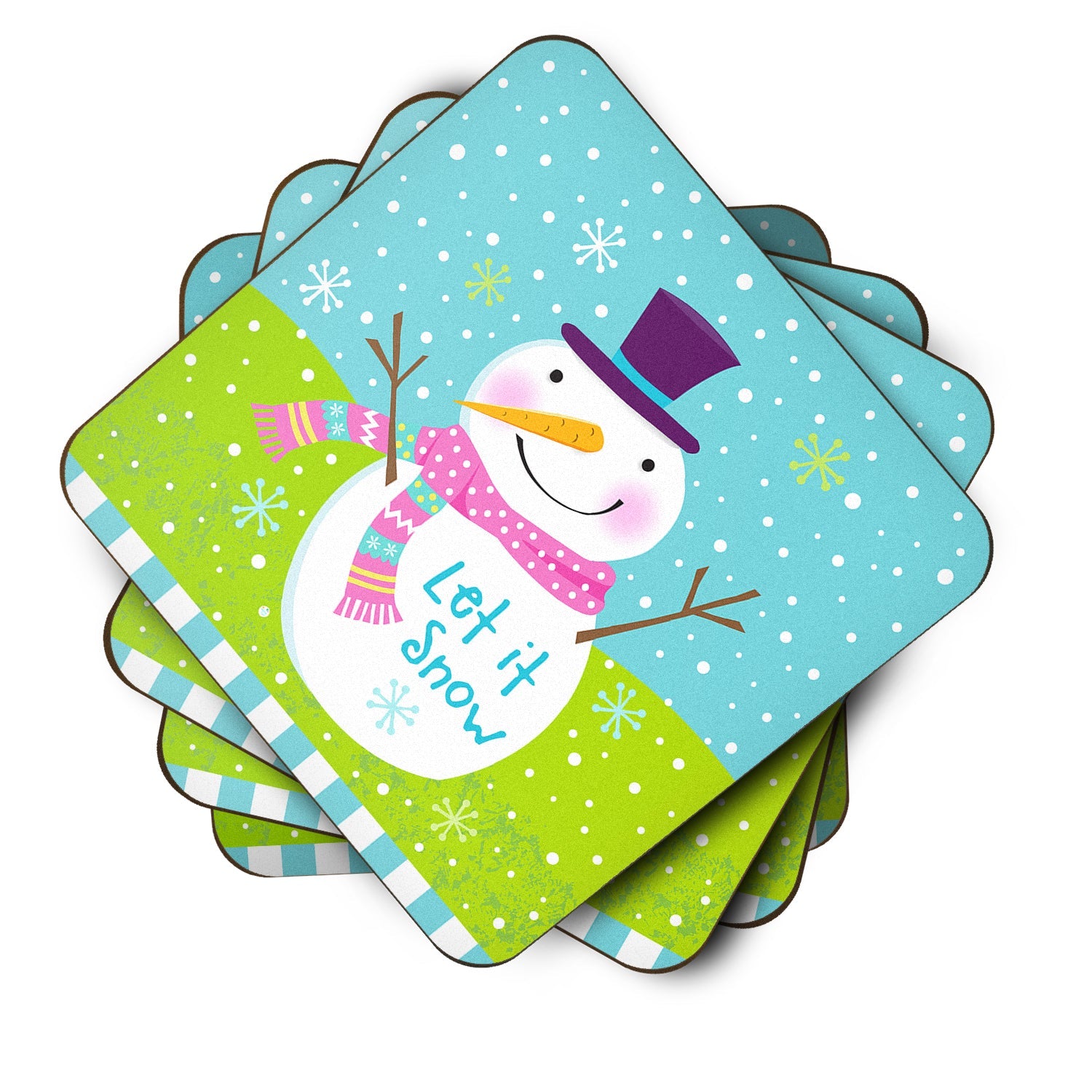 Christmas Snowman Let it Snow Foam Coasters Set of 4 Cup Coasters for Indoor Outdoor, Tabletop Protection, Anti Slip, Mouse pad Material