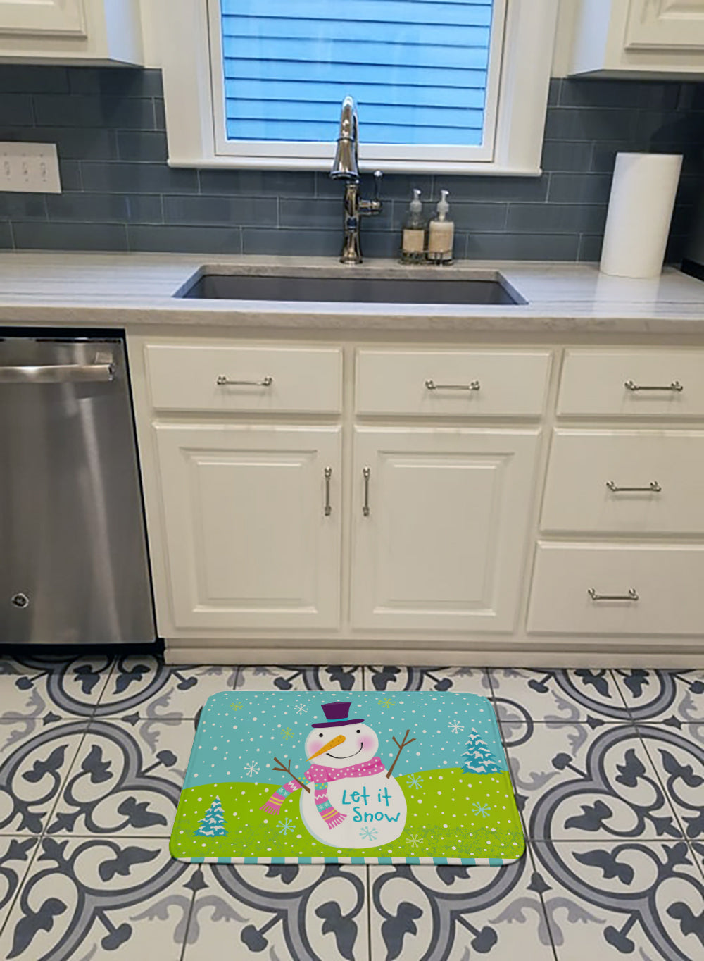 Christmas Snowman Let it Snow Memory Foam Kitchen Mat Machine Washable Anti-Fatigue Cushion Comfort Bath or Kitchen Rug