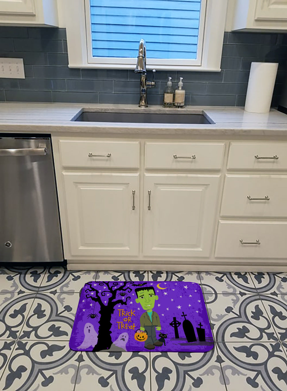 Halloween Frankie Frankenstein Memory Foam Kitchen Mat Machine Washable Anti-Fatigue Cushion Comfort Bath or Kitchen Rug