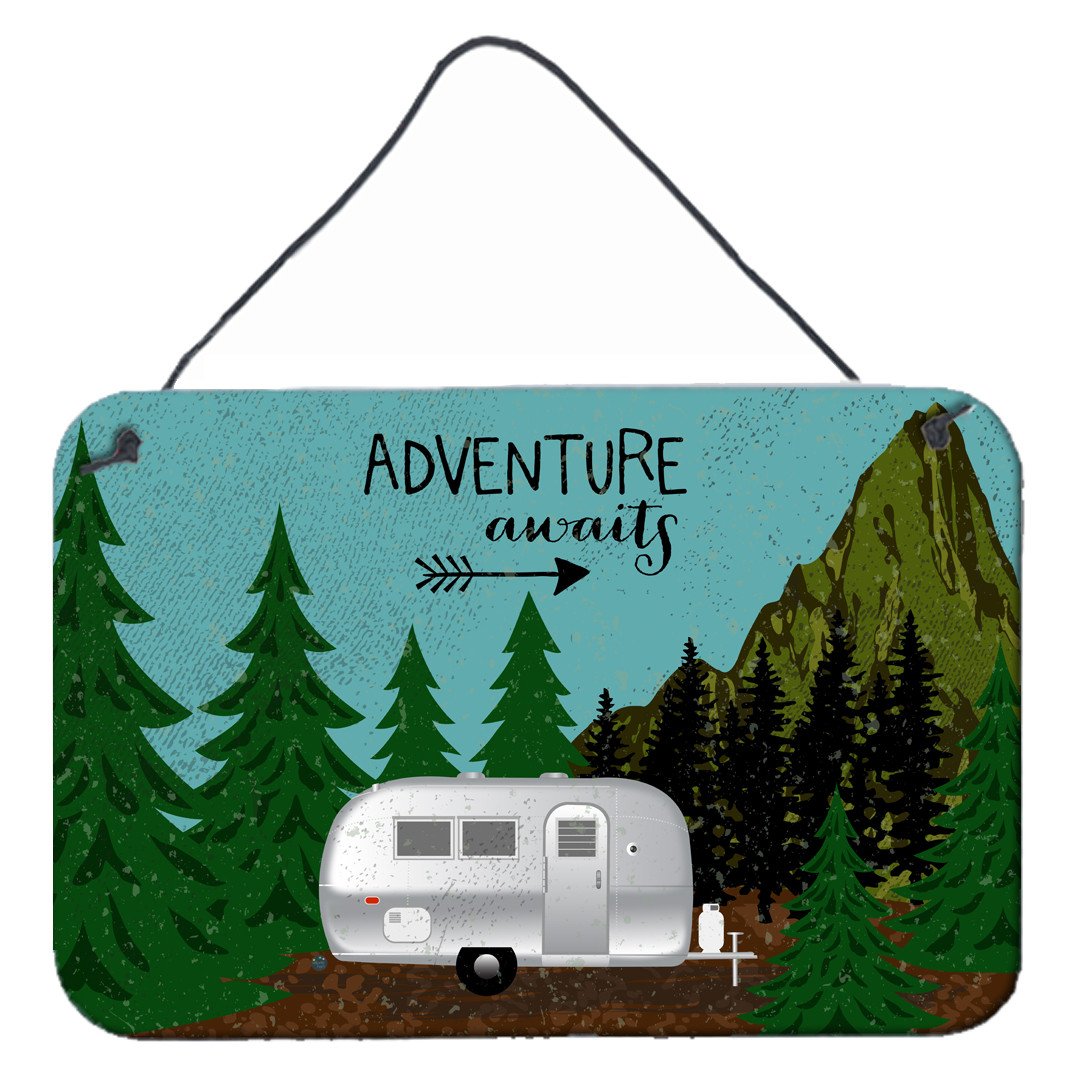 Airstream Camper Adventure Awaits Wall or Door Hanging Prints Aluminum Metal Sign Kitchen Wall Bar Bathroom Plaque Home Decor, 8HX12W, Multicolor