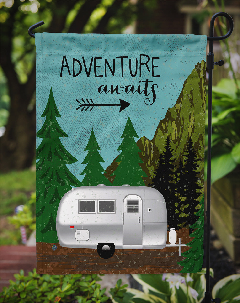 Airstream Camper Adventure Awaits Garden Flag Mailbox Decorative Yard Banner Outside Patio Artwork for Flower Beds, Garden Size, Multicolor