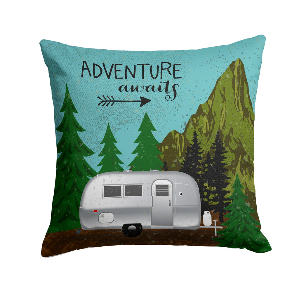 Airstream Camper Adventure Awaits Decorative Throw Pillow 14x14 Indoor Outdoor Accent Cushion, Fabric Cover with Insert for Sofa, Bed, Porch & Living Room