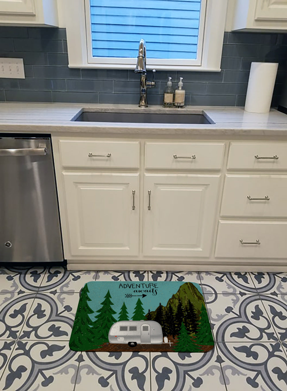 Airstream Camper Adventure Awaits Memory Foam Kitchen Mat Machine Washable Anti-Fatigue Cushion Comfort Bath or Kitchen Rug