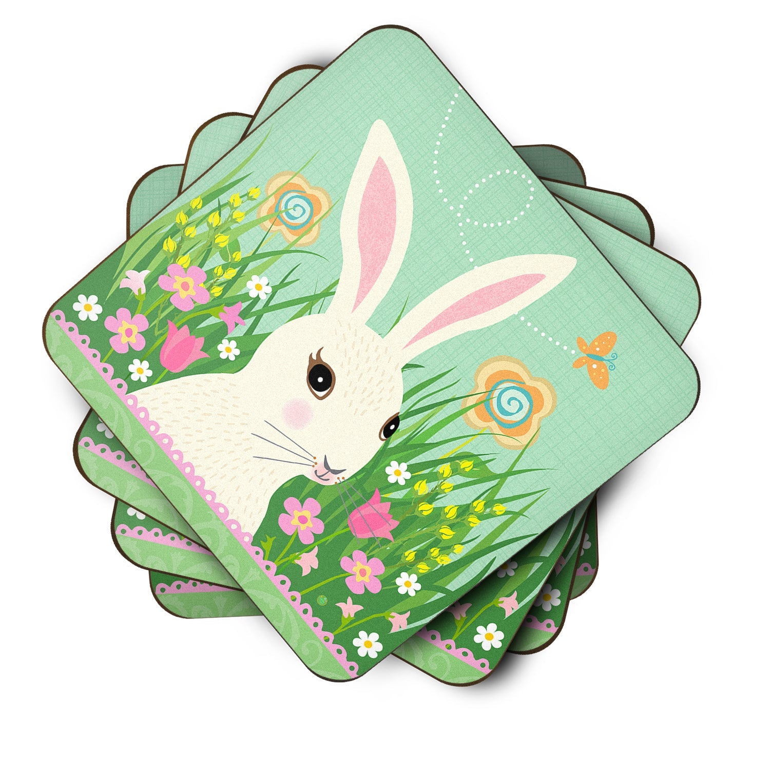 Easter Bunny Rabbit Foam Coasters Set of 4 Cup Coasters for Indoor Outdoor, Tabletop Protection, Anti Slip, Mouse pad Material
