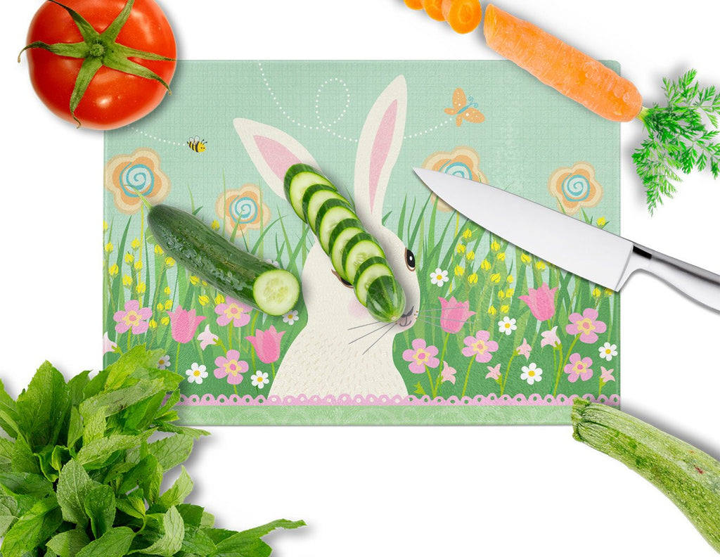 Easter Bunny Rabbit Cutting Board Tempered Glass Kitchen Cutting Surface, Heat Resistant Chopping, Non-Slip Feet, Food Prep & Serving