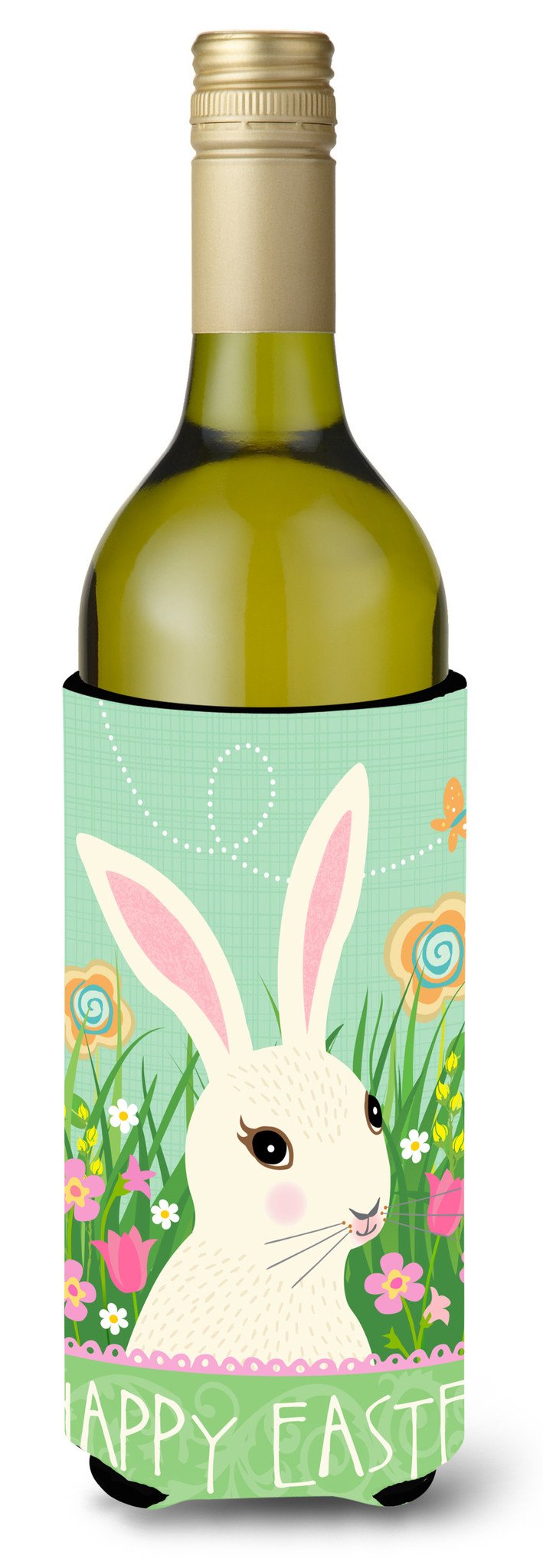 Easter Bunny Rabbit Wine Bottle Hugger Gift Sleeve for Standard 750 ml Bottles, Insulated Reusable Also Fits Mini Shot & Pint Bottles