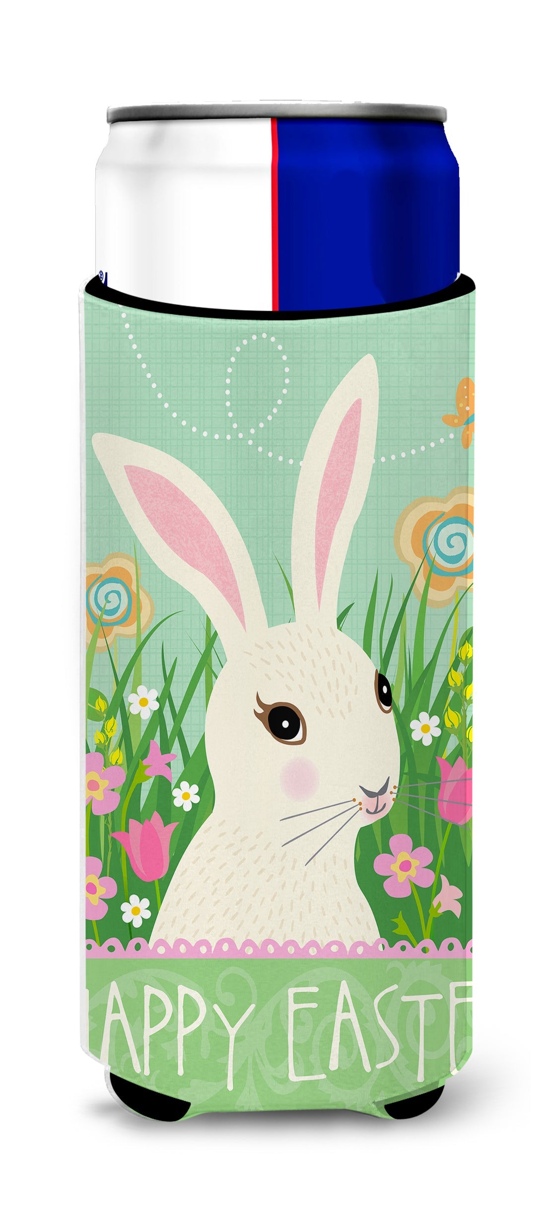 Easter Bunny Rabbit Slim Can Hugger , Insulated Foam Hugger for 12 oz Slim Cans, Beer Bottles & Water Bottles, Printed in USA