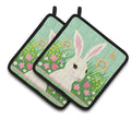 Easter Bunny Rabbit Pot Holder Set of 2 Heat Resistant Quilted Hot Pads 7.5 x 7.5 Inch, Insulated Kitchen Trivets for Cooking & Baking