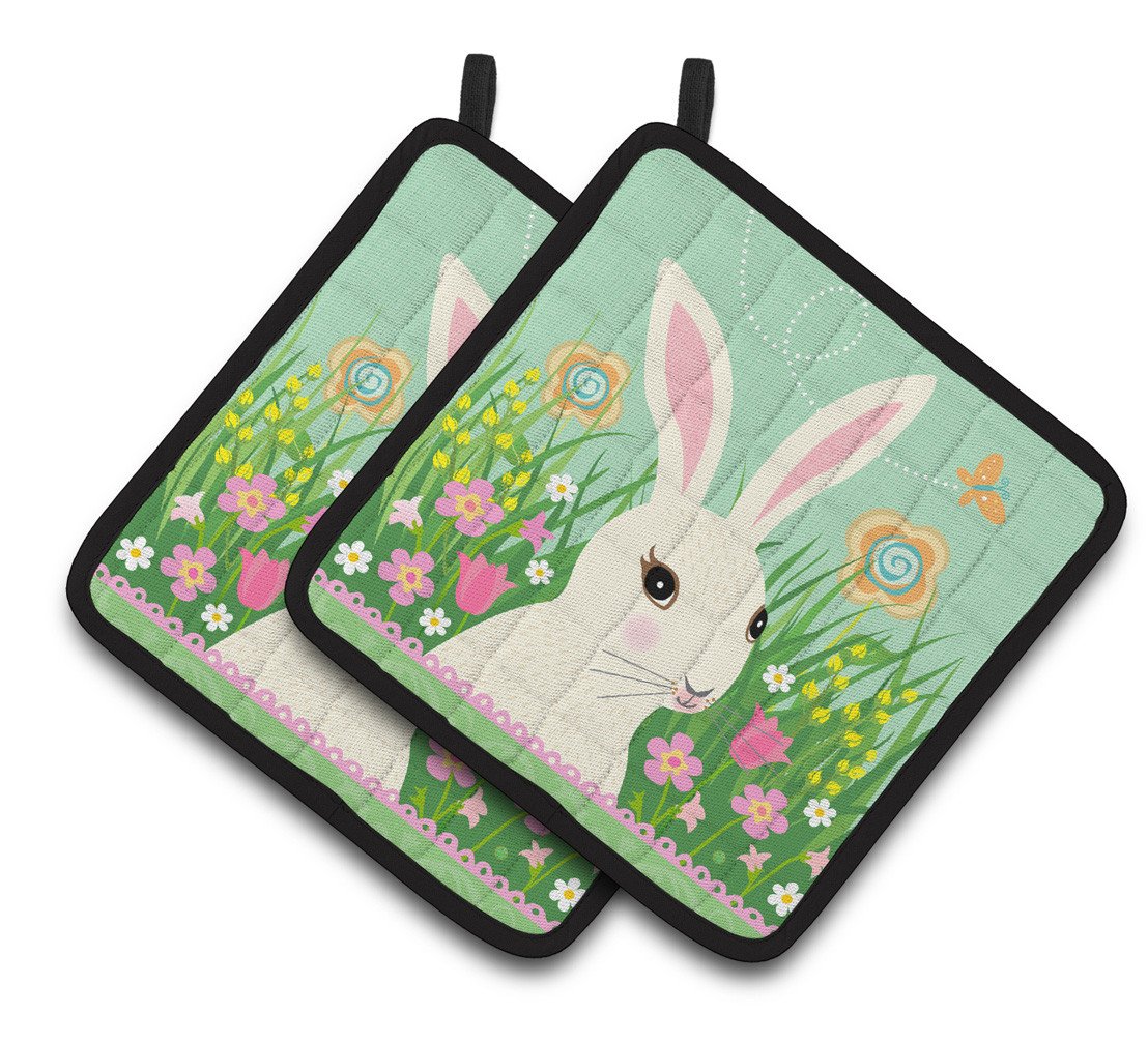 Easter Bunny Rabbit Pot Holder Set of 2 Heat Resistant Quilted Hot Pads 7.5 x 7.5 Inch, Insulated Kitchen Trivets for Cooking & Baking